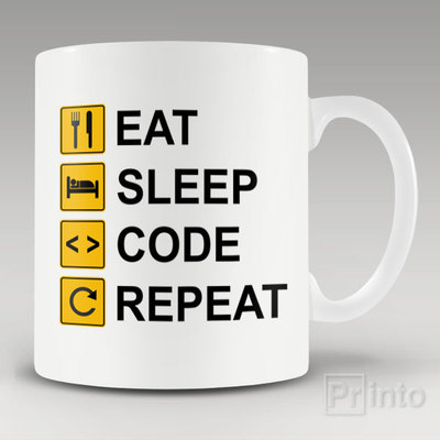 Novelty funny coffee mug cup EAT SLEEP CODE REPEAT gift present idea ...