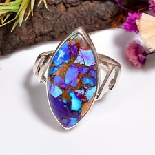 Purple Copper Turquoise Ring 925 Sterling Silver Statement Rings Gift Jewelry