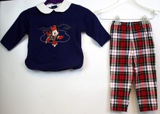 NWT VTG 90s Disney Store 2 Pc Outfit Fleece Shirt Minnie Mouse Plaid Pants 24 m