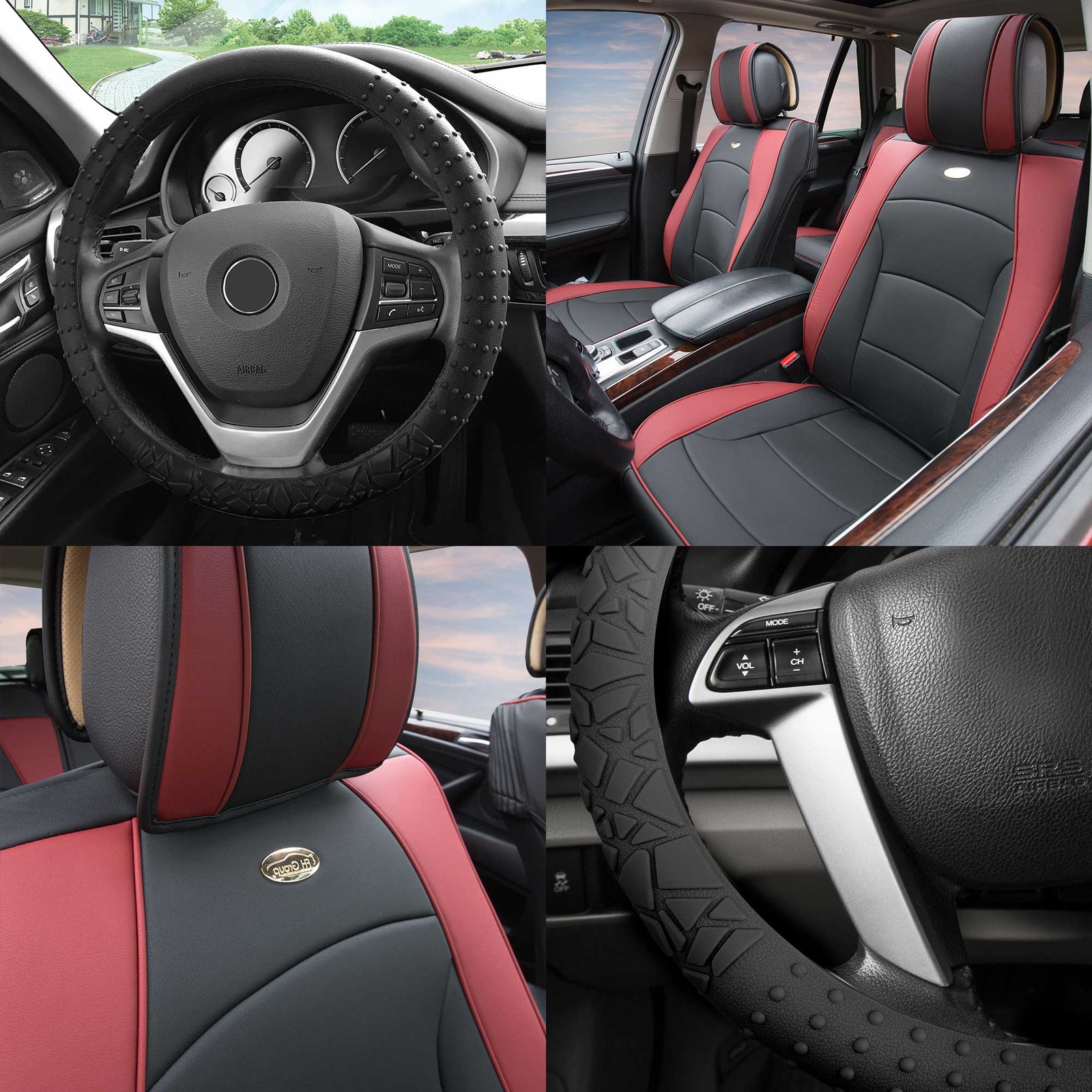 FH Group Universal Fit PU Leather Car Seat Covers for SUV Van w/ Steering Cover