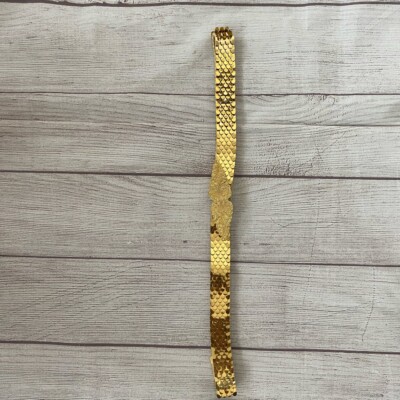 Gold scale belt w/decorative leaf buckle elastic stretch & clasp hook closure Gold scale belt w/decorative leaf buckle elastic stretch  main image 3