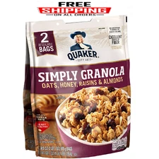 2 PACK - Quaker Simply Granola Oats Honey Raisins Almond 34.5 oz (Total 68.9 oz)