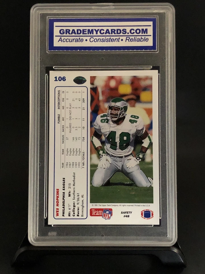 1991 Upper Deck Football Wes Hopkins Gem Mint 10-Grade My Cards Grading - Image 2 of 2