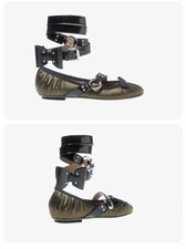 Moschino Women's shoes satin and leather Strong Ballet military green and black