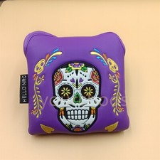 Purple Flower Skull Embroidery Golf Headcover Square Mallet Putter Head Cover