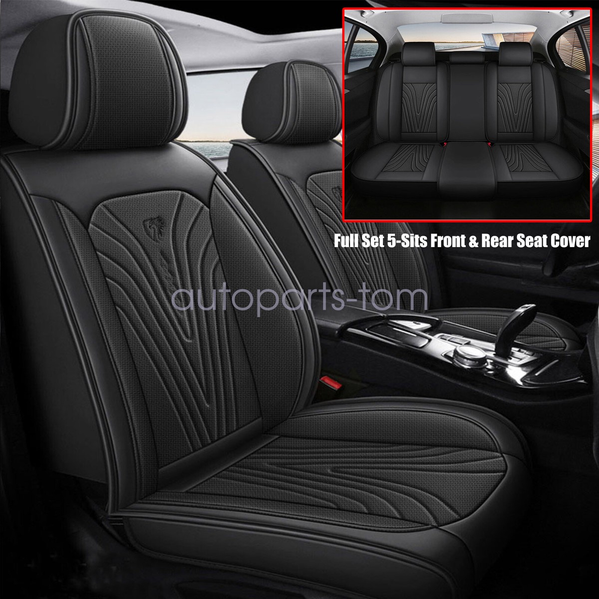 Perforated Leather Seat Covers Full Set Front Rear Pad Accessories