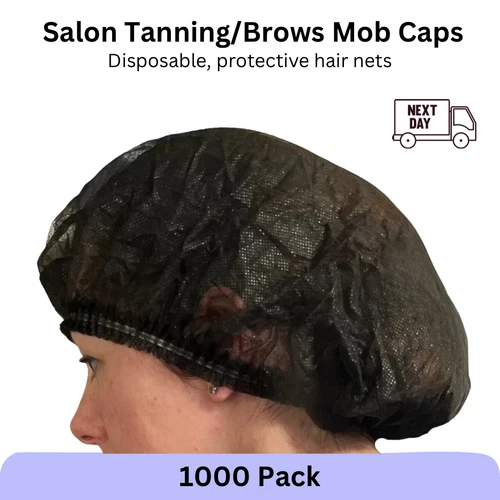 Vanity UK Mob Caps 1000 Black Hair Net Spray Tan Tanning Brows NEXT DAY DELIVERY