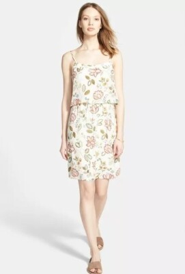 madewell silk overlay cami dress madewell Overlay Cami Botanical Print Silk Lined Mini Dress Sz. 4-s