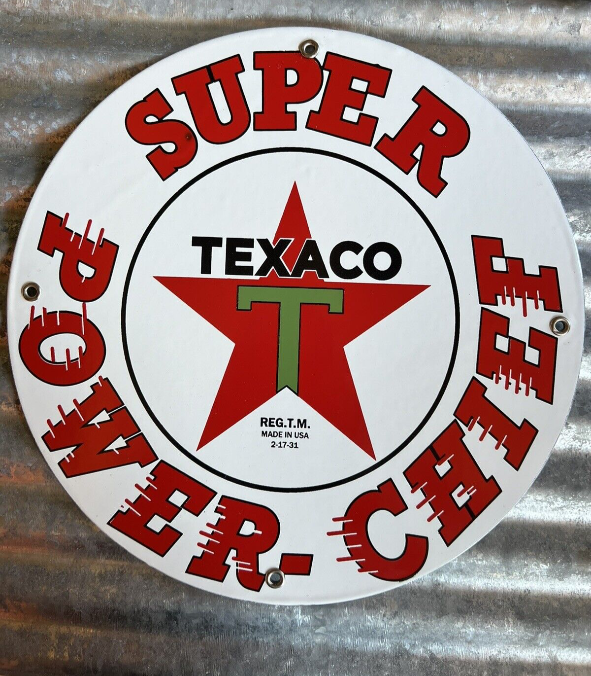 TEXACO SUPER POWER-CHIEF VINTAGE PORCELAIN GAS AND OIL  PUMP  SIGN