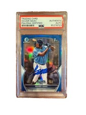 XAVIER ISAAC SIGNED 2023 1st BOWMAN BASEBALL ROOKIE CARD AUTO BLUE # /150 PSA