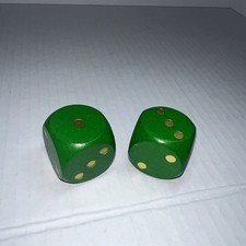 Set 1-1/4  Large Green Wooden Dice Gold Spots Gift Games Novelty Board Game Toy