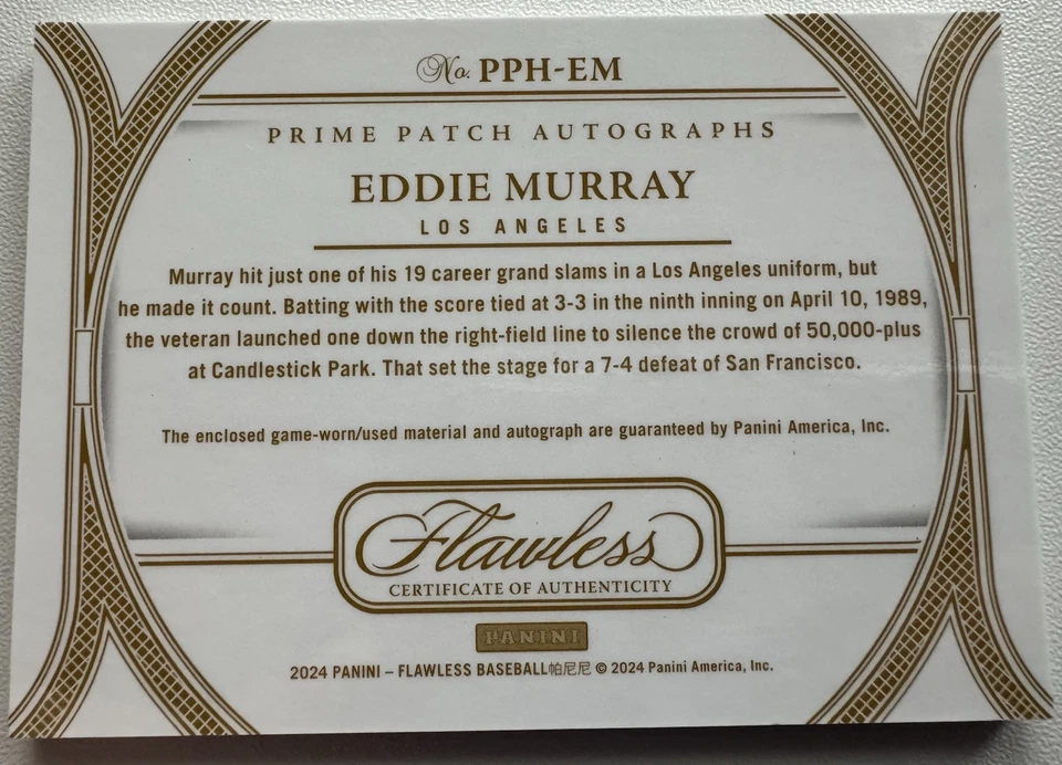 Eddie Murray - Parche dorado impecable Panini 2024 automático #3/10 Foto 3 de 3