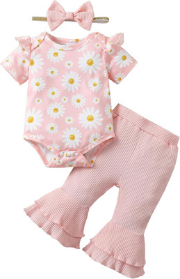 Baby Girl Clothes Newborn Outfits Ruffle Floral Romper Flared Pants 3Pcs for Inf