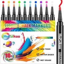 Fine Tip Liquid Chalk Markers Wet Erase for Dry Erase Board Whiteboard Glass