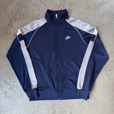 Vintage 80s 90s Nike Track Jacket Navy Blue Full Zip Athleisure Running Large