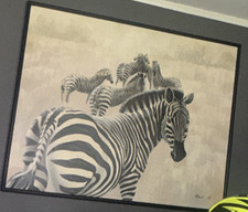 Framed Zebra Print Wall Art, Landscape Orientation, Animals Nature Theme