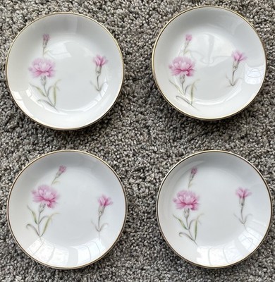 Royal Court Carnation Amuse-bouche Sample Plates Fine China Flowers Gold Trim