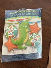 Happy Dino Birth-Day! 5 Mylar Foil Balloon Bouquet Anagram Made In USA 