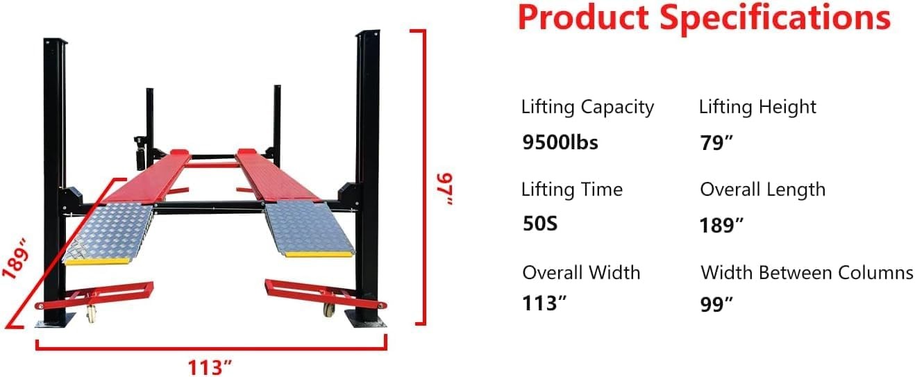 NEW 3.0HP 9500Lbs 4 Post Car Lift Four Post Parking Lift 4-Post Auto Lift Garage
