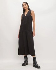 NWT Everlane The Tencel V-Neck Dress Size XS Black Drop Waist Midi