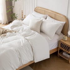 White 100 Washed Cotton Linen Like Duvet Cover Set King Size, 3 King,