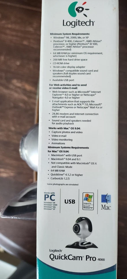 Logitech Quick Cam Pro 4000 Built in Microphone Webcam Silver USB 2.0 New in Box - Image 3 of 4
