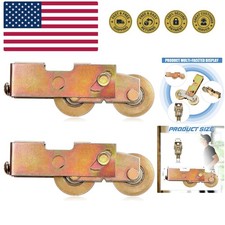 2 Pack Adjustable Sliding Door Rollers - 1-1/4 Inch Brass Wheels for Glass Doors