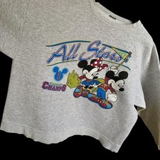 Women's 80's Vintage Mickey All Stars Sweatshirt Sz L/XL Varsity Minnie Cropped