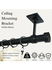 Linen Avenue Rectangle-Base Hoop Single Rod Bracket, 3 Pack, Black Ceiling, Wall