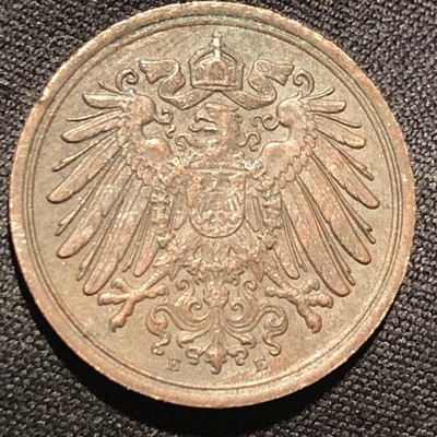 1892-E Germany 1 Pfennig Copper Coin - Scarce Date - AU (About Uncirculated)