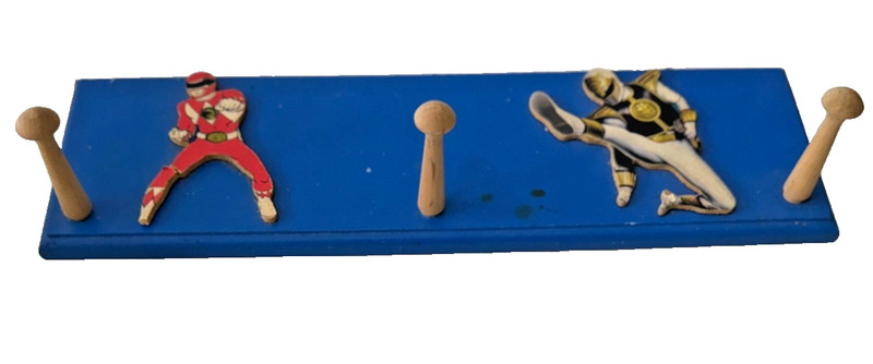 Power Rangers Wooden Wall Peg Rack – Red & White Rangers Kids Coat / Hat Hanger