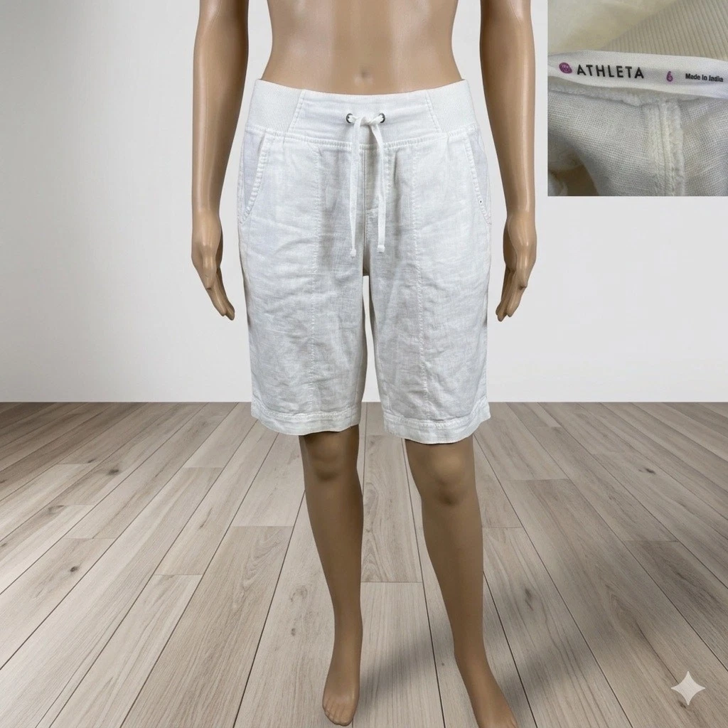 Athleta Linen Creston Bermuda Shorts White Size 6