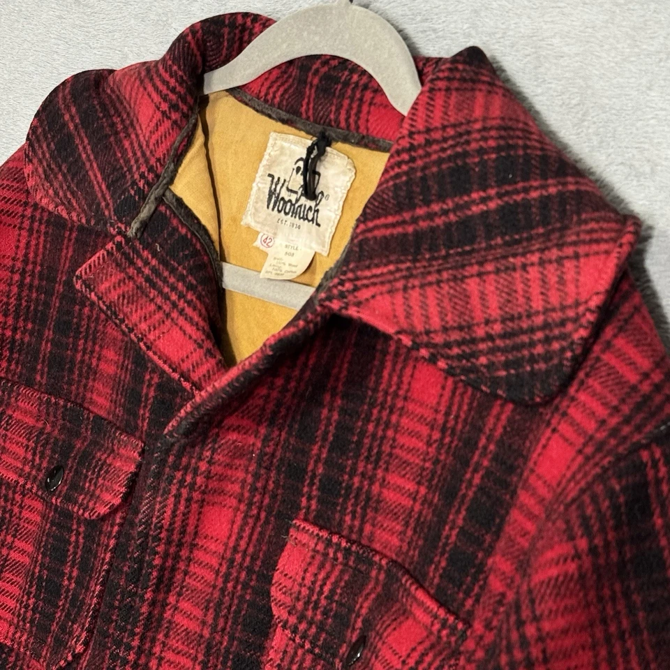 Woolrich 503 Vintage Red Black Plaid 100% Wool Hunting Jacket Mens Size 42 USA - Image 4 of 4