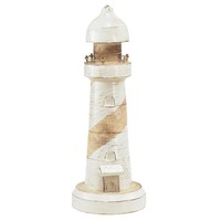 Leuchtturm Holz Maritime Deko Natur Weiß Shabby Chic Ø10,5Cm H28,5Cm