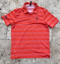 Adidas Golf Shirt Men's Medium PGA TPC Sawgrass Polo Orange striped