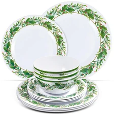 12 Pcs Christmas Melamine Dinnerware Set, 4 Pcs 11 Dinner Plates 8 Plates and...