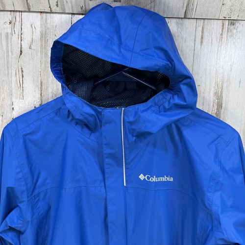 Columbia Omni-Tech Watertight Rain Wind Hooded Full Zip Blue Jacket Boys L 14/16 - Picture 2 of 7