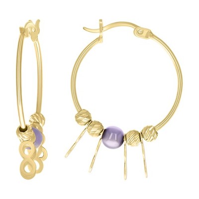 Damen-Creolen 10 kt Gelbgold Infinity lila Perlen
