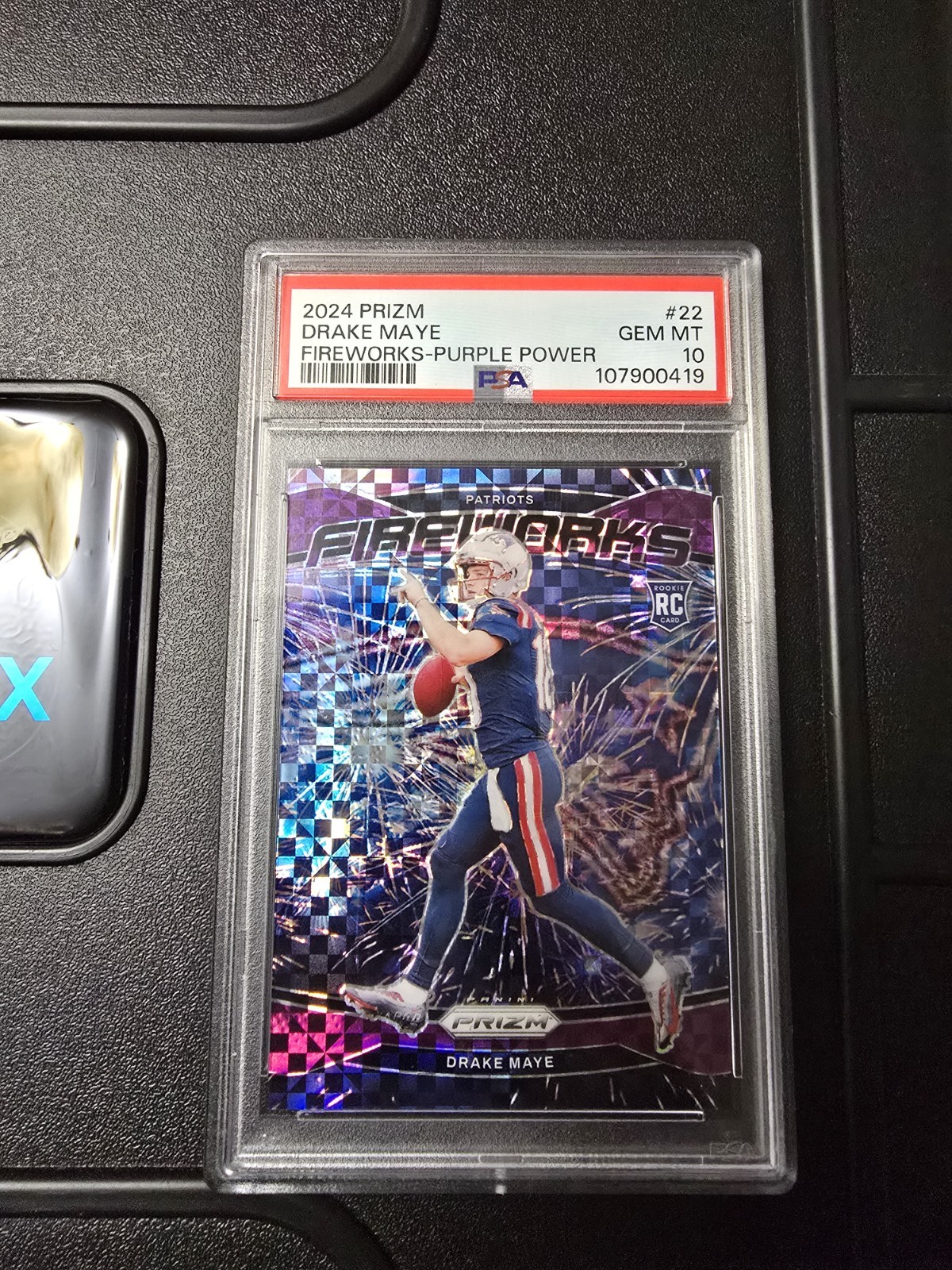 2024 Panini Prizm Drake Maye #22 Fireworks Purple Power Rookie Card /49 PSA 10