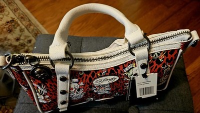 Ed Hardy  Crossbody  Red Leopard Skull satchel Rhinestone Y2K Tattoo NWT 