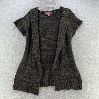 Epic Threads Womens Cardigan Large L Open Front Hood Short Sleeve Gray Knitted