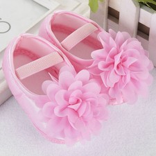 Pink Baby Girl Shoes Formal Soft Sole Large Flower Wedding Party 0-3 3-6 Months
