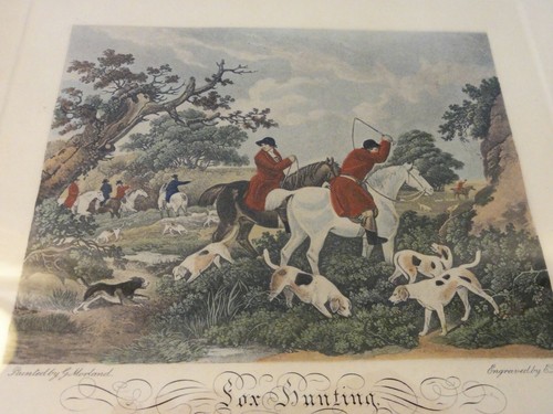 Antikes 4er Set handkolorierte gerahmte Gravuren - Morland und Glocke - Fuchsjagd - Bild 4 von 12
