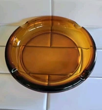 Vintage Large Amber Glass Cigar Cigarette Ashtray 8" Heavy 4 Slot Cargo Pipe