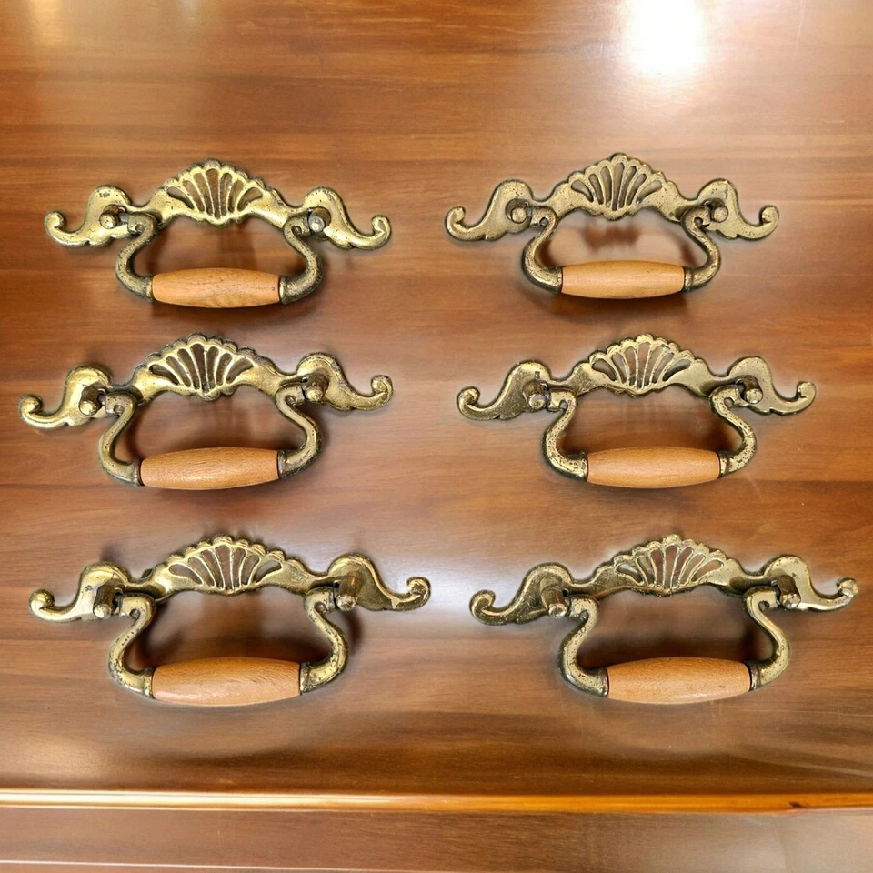 6 tiradores de cajón de herrajes vintage de roble FRANCÉS PROVINCIAL 2 1/2" centros Foto 3 de 4