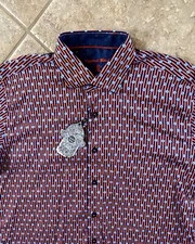 Luchiano Visconti Casual Shirt Men S Orange & Navy Striped w/Floral L/S NWT $125