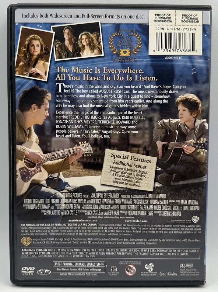 August Rush DVD Widescreen William Sadler Terrence Howard Robin Williams 2008 - Image 2 of 3