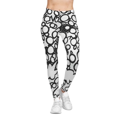 Black Crayon Circles - AI Art - Women's Casual Leggings (AOP) - Made in USA