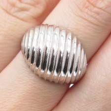 925 Sterling Silver Vintage Ribbed Dome Adjustable Ring Size 7.75