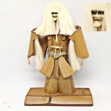 Japanese Kabuki Bamboo Doll HANNYA Samurai Warrior Devil Mask White Hair Craft